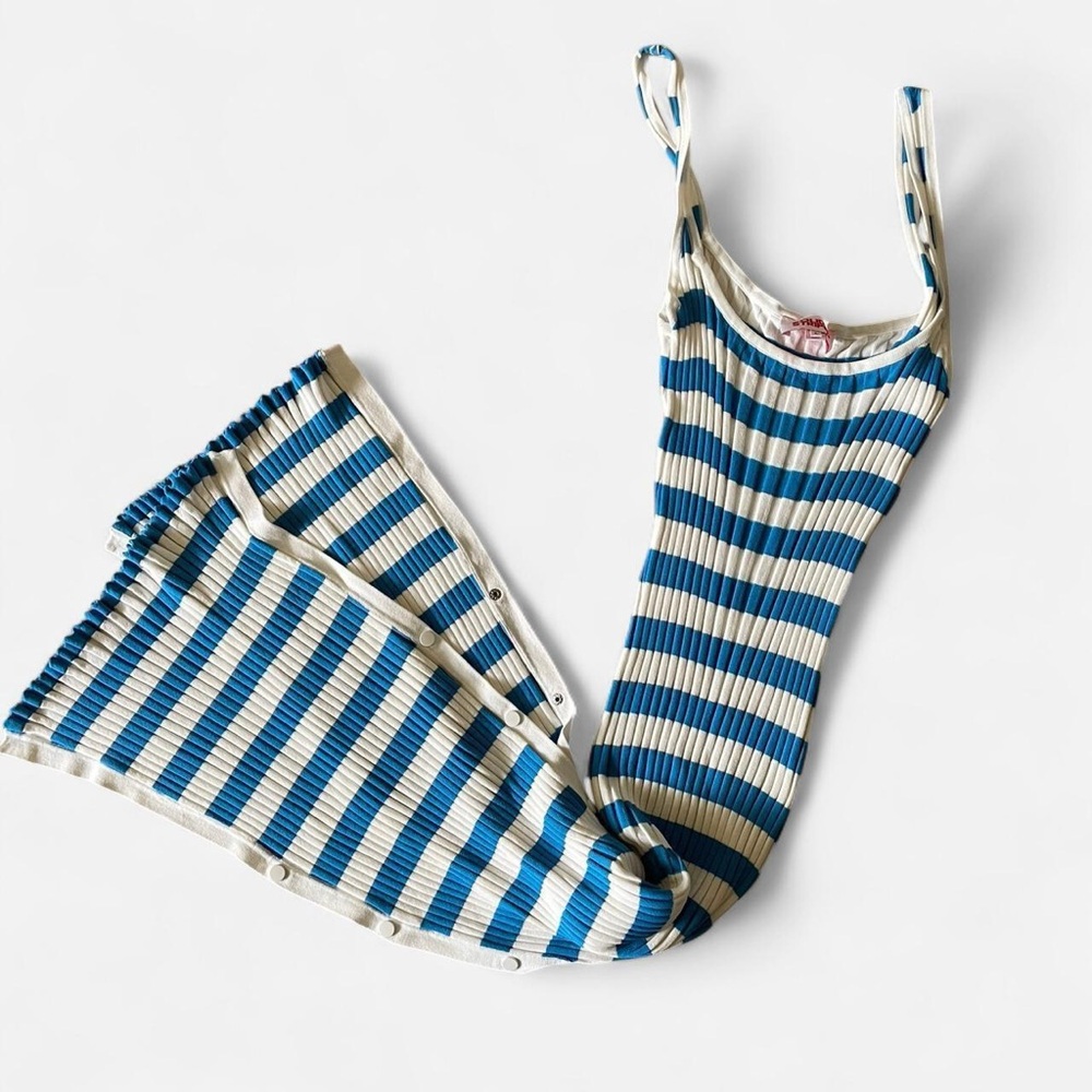 SOLID & STRIPED Blue and Cream Maxi  Dress